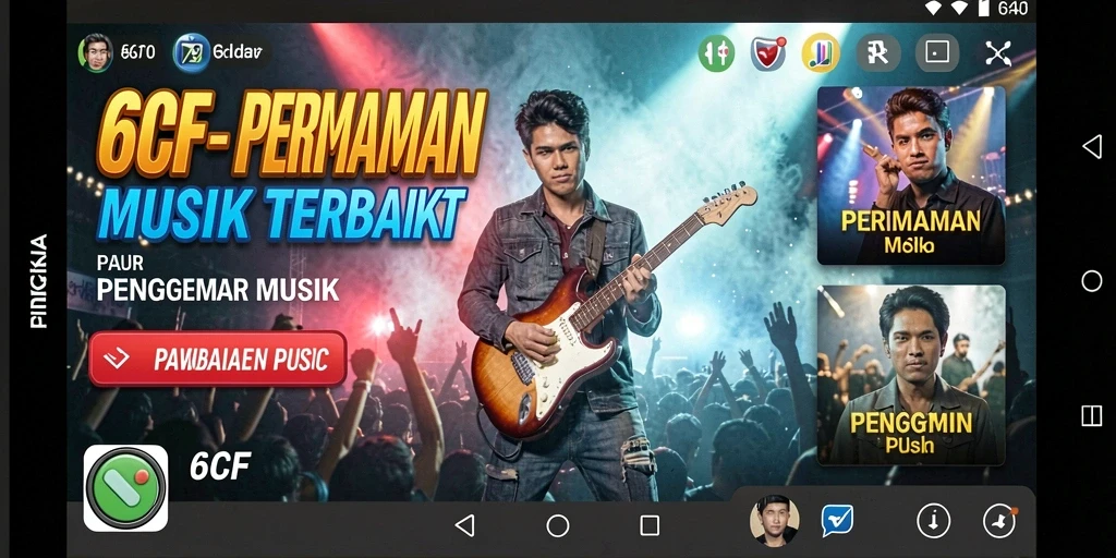 Screenshot dari gameplay 6CF menunjukkan tantangan musik yang seru.