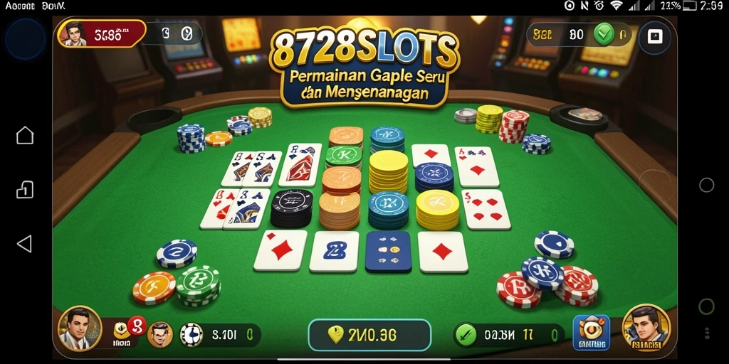Tampilan gameplay seru di 8728SLOTS menampilkan suasana permainan Gaple.