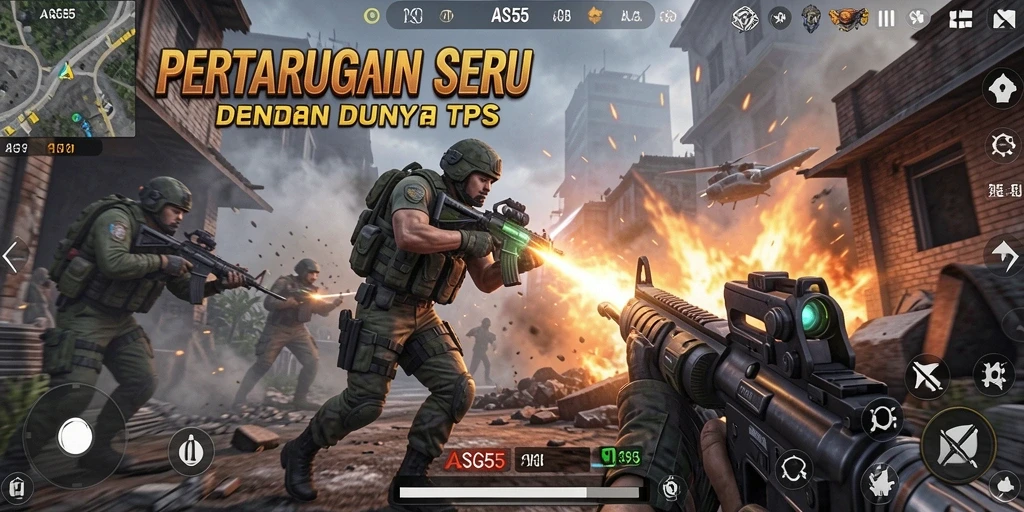 Tangkapan layar utama <strong>ASG55</strong> menampilkan gameplay TPS yang mendebarkan.