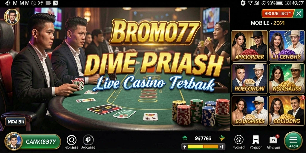 Tampilan permainan BROMO77 dengan dealer langsung yang profesional.