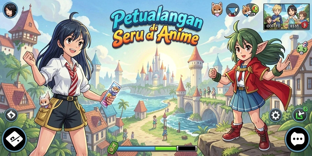 Tampilan gameplay seru dalam C0077 menunjukkan aksi karakter anime.