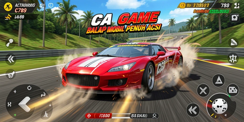 Screenshot gameplay C789 menampilkan aksi balap yang mendebarkan.