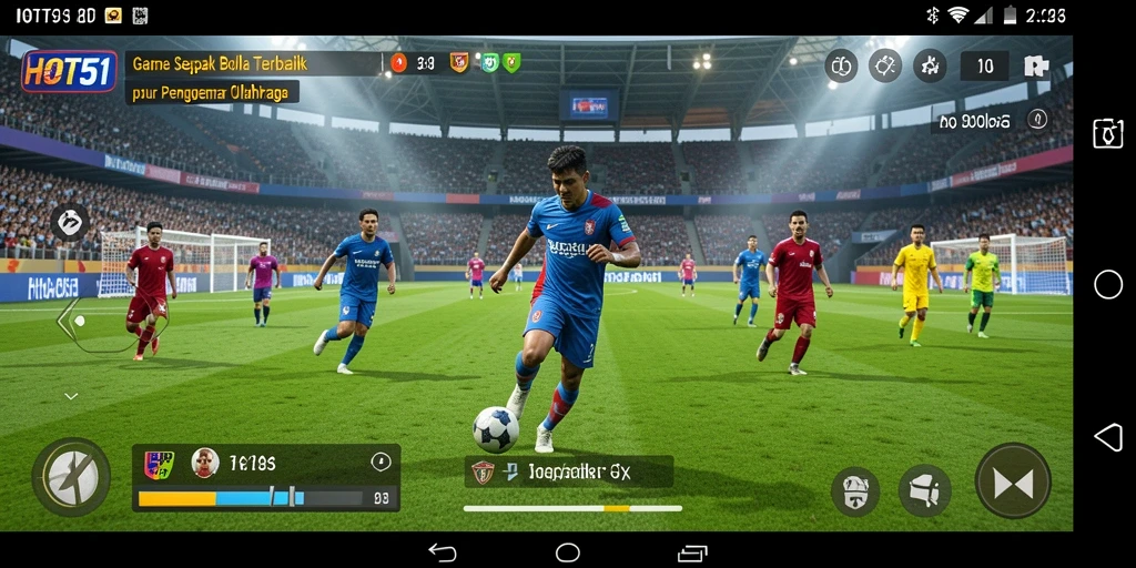 Screenshot gameplay HOT51 menampilkan aksi seru di lapangan sepak bola.