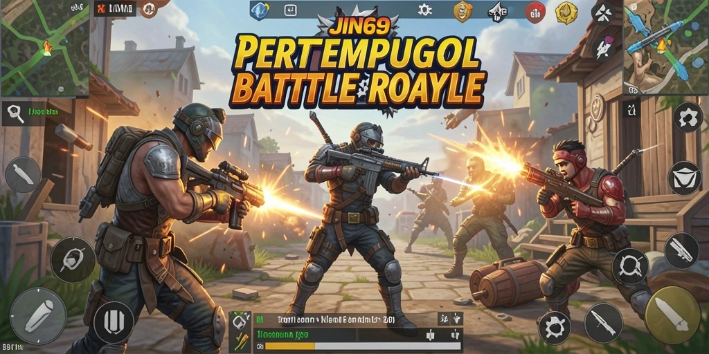 Tangkapan layar utama JIN69 dengan aksi seru dalam gameplay Battle Royale.