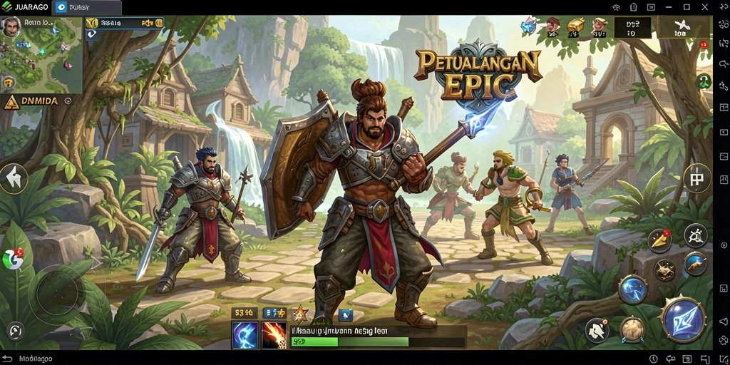 Tangkapan layar gameplay <strong>JUARAGO</strong> menampilkan karakter yang beraksi dalam pertempuran epik.