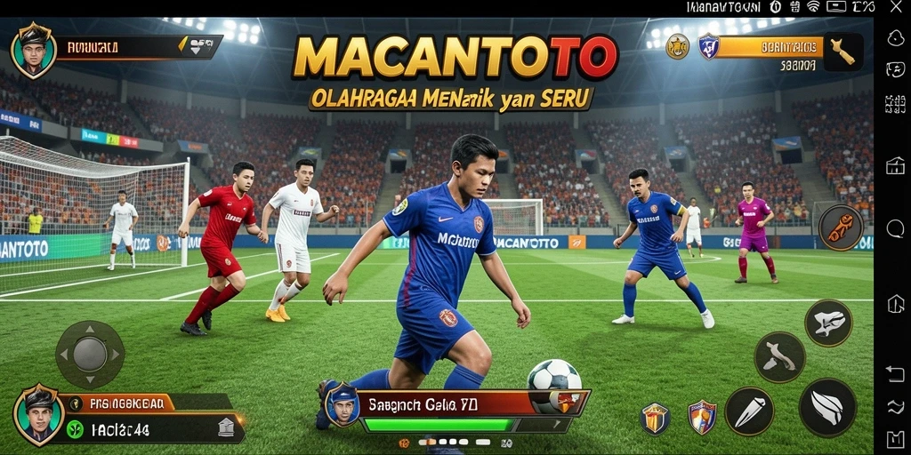 Screenshot utama menunjukkan aksi seru dalam permainan olahraga.