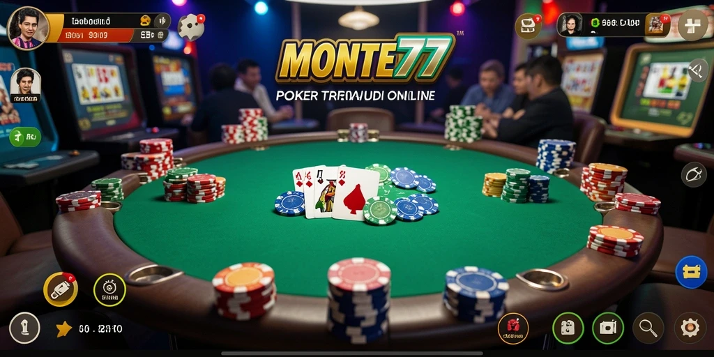 Tampilan gameplay poker yang seru dan menantang di MONTE77.