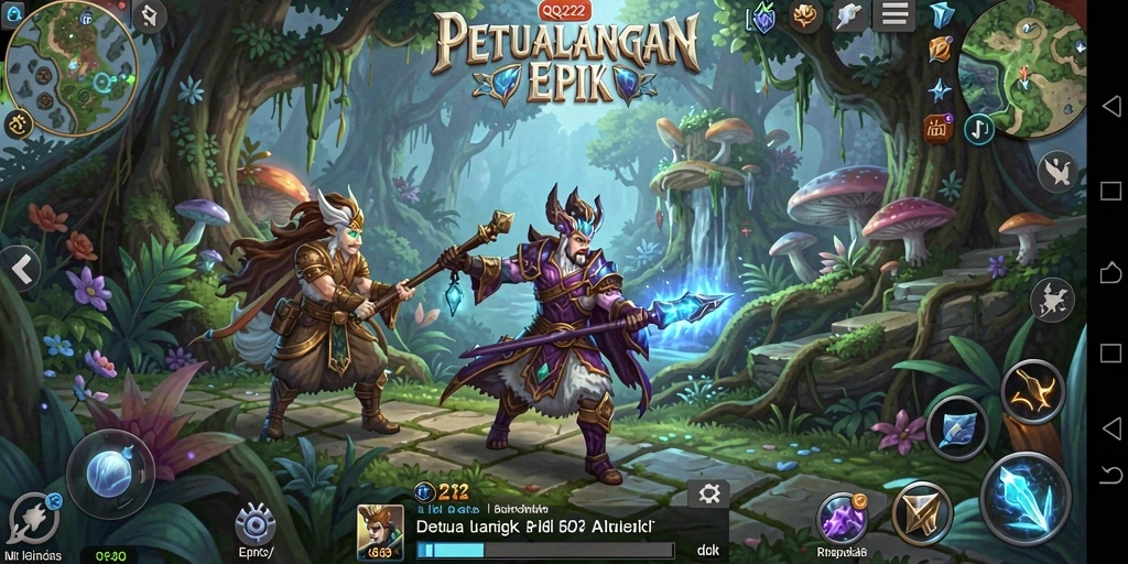 Screenshot utama QQ222 menampilkan aksi pertarungan hebat dalam dunia RPG.