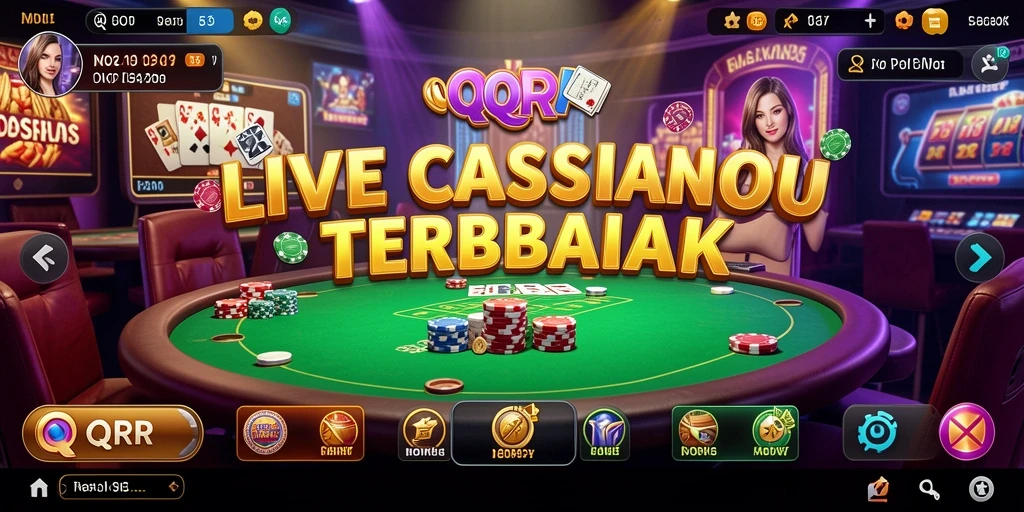 Screenshot QQRP menampilkan dealer langsung dalam aksi permainan Live Casino.