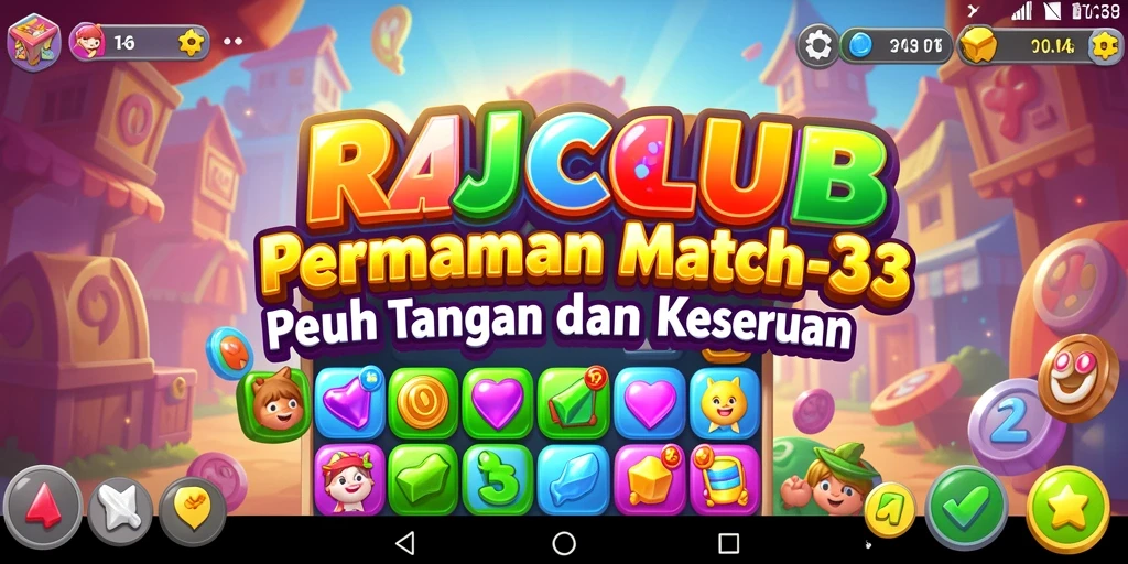 Tampilan screenshot menunjukkan gameplay seru RAJACLUB di level Match-3.