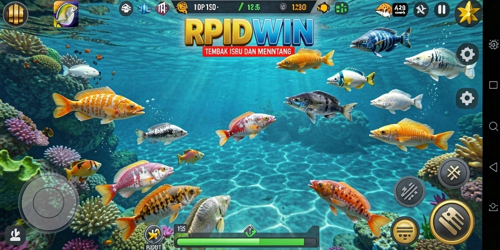 Screenshot gameplay RPIDWIN menunjukkan aksi menembak ikan yang seru dan menantang.