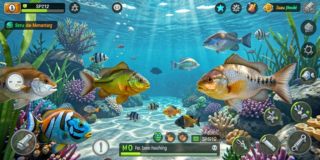 Screenshot SP212 menampilkan aksi memancing yang mendebarkan di lokasi indah.