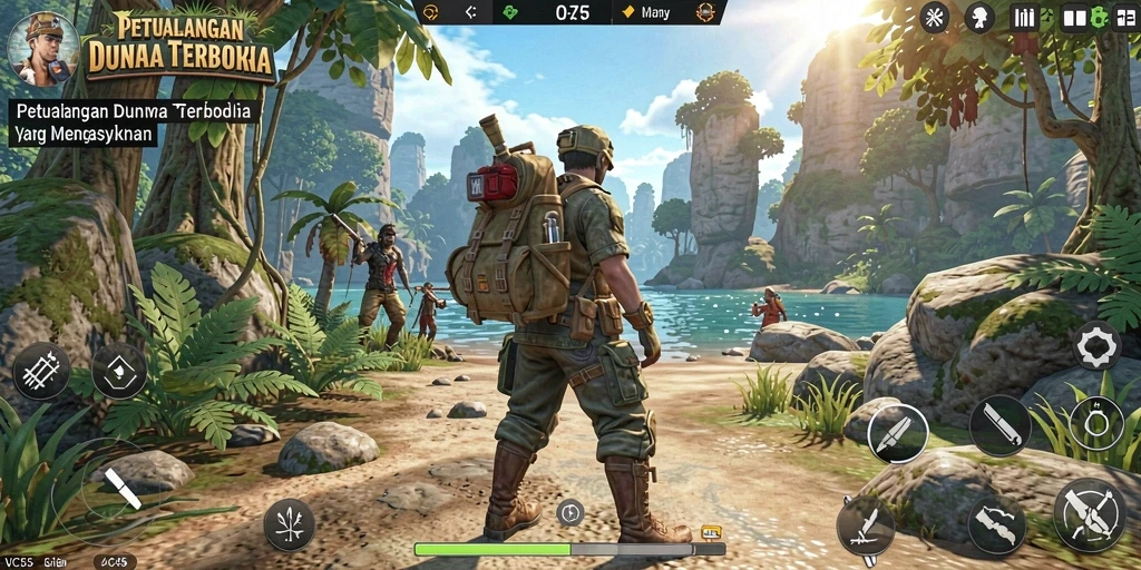 Screenshot gameplay VC55 menampilkan petualangan epik di dunia terbuka.
