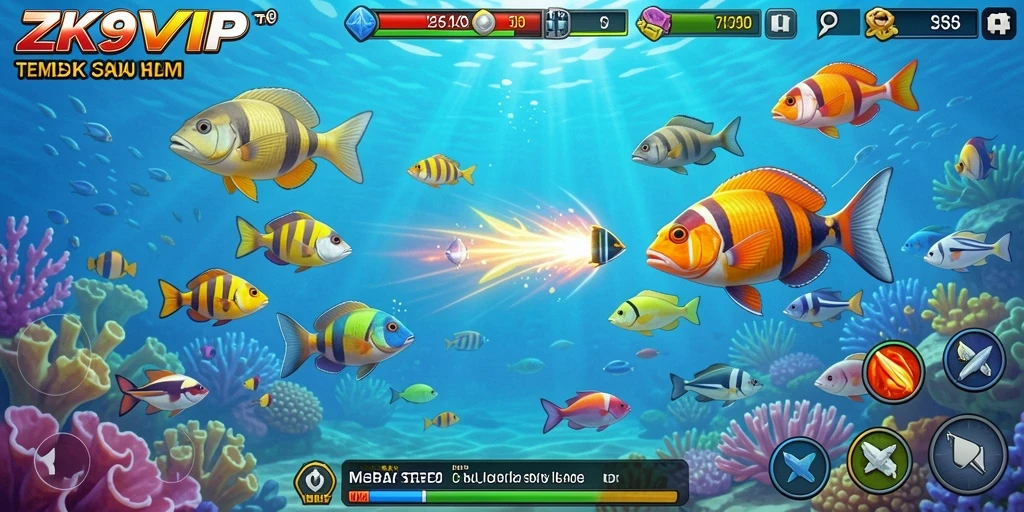 Tampilan gameplay ZK9VIP dengan aksi menembak ikan.
